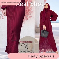 Muslim women's clothing ☸Muslimah Moden Pleated Ironless Jubah Long Dress Abaya Pleated Jubah Muslim