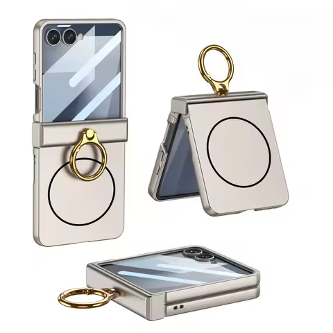 Built-in Slim Screen Protector Phone Case for Samsung Galaxy Z Flip 7 ZFlip7 Flip7 Ring Holder Magsa
