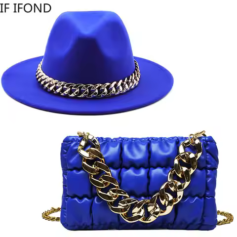 Hat For Women Autumn Winter New Party Jazz Fedora Hats With Fashion Luxury Oversized Chain Accessory