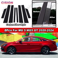 8Pcs Glossy Carbon Fiber PC Material Car Door Window Center Middle B C Pillar Post Cover Trim Column
