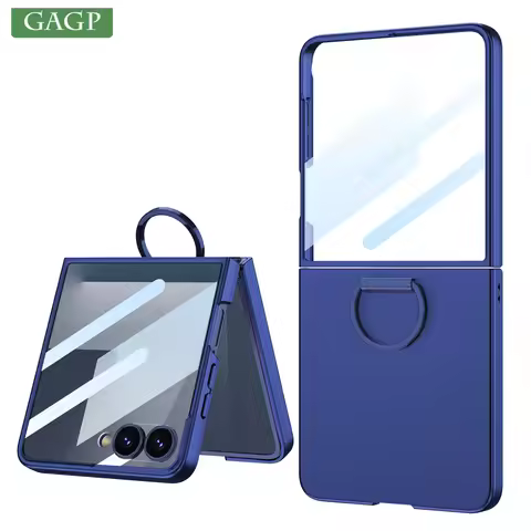 360 Glass Screen Protector Slim Matte PC Case for Samsung Galaxy Z Flip 7 Ring Holder Cases Cover fo