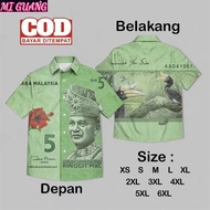Collared Short Sleeve Shirt with Exclusive RM100 Malaysian Ringgit Banknote Print, Stylish & Comfort