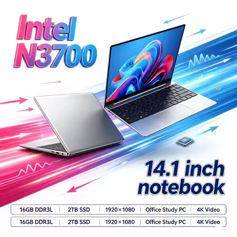 Intel N3700 Ultra Slim 14.1 Inch Gaming Laptop 16GB DDR3L 2TB SSD 1920x1080 Office Study Notebook PC