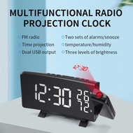 Cross-Border Electronic Projection Radio Clock Home Creative Curved Surface Desk Clock Digital Double Alarm Clock Temperature Moisture Meter