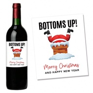 6pcs Bottoms Up! Christmas And New Year Wine Bottle Labels - Funny Santa Stickers, Adhesive Holiday 