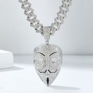 Halloween Hip-hop Full Diamond V-shaped Revenge Team Guy Fawkes Mask Alloy Pendant Men's Cuban Neckl