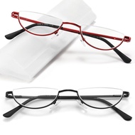 TOVEEN 2 Pack Half Lens Reading Glasses Blue Light Blocking, Half Moon Frame Semi Rim Spring Hinge R