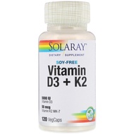 ✅READY STOCK✅ Solaray, Vitamin D3 + K2, Soy Free, 120 VegCaps  (D3 Cholecalciferol/ K2 Menaquinone 7)
