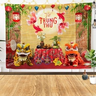 EXCLUSIVE Mid-Autumn Festival backdrop 3mx2m3 2m15x1m5 - Mid-Autumn decoration canvas painting Mid-A