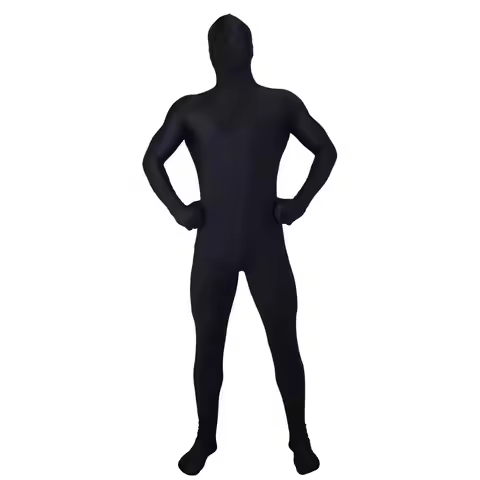 Unisex Glossy Black Plus Size High Waist Back Zipper Jumpsuit Tights Cosplay Costume Carnival Party 