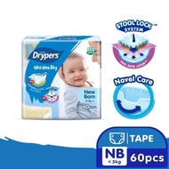 NEWBORN 60PCS Drypers Wee Wee Dry Newborn Diaper Newborn Drypers Bayi Baru Lahir Newborn Diaper Newb