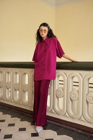 Quần đỏ đô xếp ly nhuyễn ống suông SY STORE