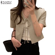 ZANZEA Women Korean Fashion Lace-Up Front Collar  Short Sleeves Daily Casual Suit Blazer