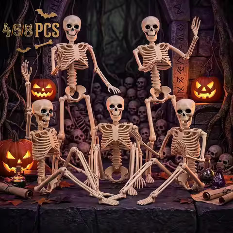 4-8PCS Small Hanging Skeleton Halloween Outdoor Decor 16in Skeletons Body Posable Joints Patio Table