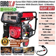 Eurox EGU-7502 6.5KW (6500Watt) Petrol Generator With Electric Start - 6 Months Warranty -