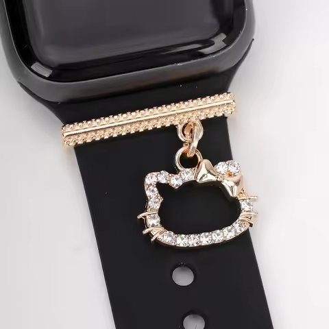 Cartoon Diamond-cat Charm Watch Strap Buckle Decorative Ring for Apple Watch Silicone Strap Decorati