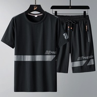 Men T Shirt Suit Shorts Tshirt Set Oversize 6XL 7XL 8XL Plus Size Short Sleeve Black T-shirts Summer