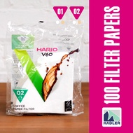 Hario V60 Paper Coffee Filters – Size 01 & 02 (White & Natural Brown) – 100 Sheets