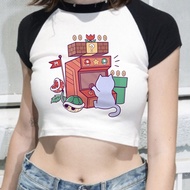 Funny Kitten Cat Y2K Crop Top - Cute Gyaru Vintage Style