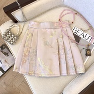 Children Chinese Style Marquise Skirt Children Pink New Chinese Style Pleated Skirt Fashionable Sati