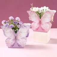 6ชิ้น กล่องของขวัญตกแต่ง กล่องของขวัญกระดาษแข็งลายดอกไม้สีชมพู/ม่วง ผีเสื้อวอเตอร์คัลเลอร์ สำหรับ วั