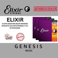 ELIXIR 16539 NW |80/20 BRONZE| ACOUSTIC GUITAR STRINGS| LT 12-53 3PACKAGE