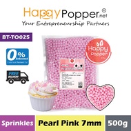 HAPPYPOPPER Sprinkles Pearl Pink 7mm 500g Topping Kek Manik Merah Jambu Edible Sugar Ball Cake Cupca