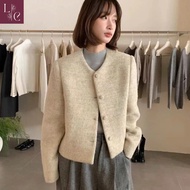 Elegant turtleneck Lena evening gown, Korean style beige round button evening gown -AK71