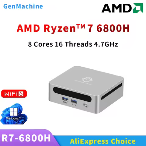 GenMachine Ryzen 7 6800H USB4 2.5G LAN DDR5 24G 256G 6400Mhz WIFI6 Mini PC 3.2GHz-4.7GHz TDP 45W Win