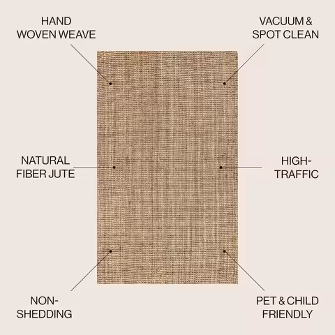 Pata Hand Woven Chunky Jute Natural Indoor Area Rug, 3x5, Bohemian, Rustic, Cottage, EasyCleaning fo