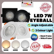 [Sirim] LED 7W Eyeball 3 Color Spotlight Recessed Downlight Black Frame Led Eyeball Lampu Siling Membawa Lampu Spot