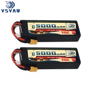 2Pcs VSVAW 2S 7.4V Lipo Battery 5000mAh 70C Hardcase with T Plug for RC Car 1/10 Boats FPV Drones RC