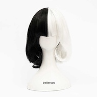 101 Dalmatians Cruella deVil Cruella Wig Black White Shoulder-length cosplay Fake Hair B387C