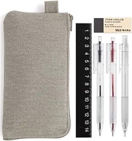 MUJI Canvas Multi-purpose Pen Case Oily pens Black&amp;Red Mechanical Pencil Eraser Ruler Stationery Set