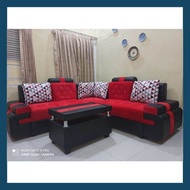 Sofa Tamu L Sudut - Sofa L Sudut Modern Kursi Tamu Minimalis Bahan Beludru dan Oscar