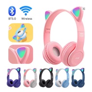 P47M Wireless Bluetooth Headset Gamer Cat LED Light Foldable Noise Cancelling Earbuds Wireless Headp