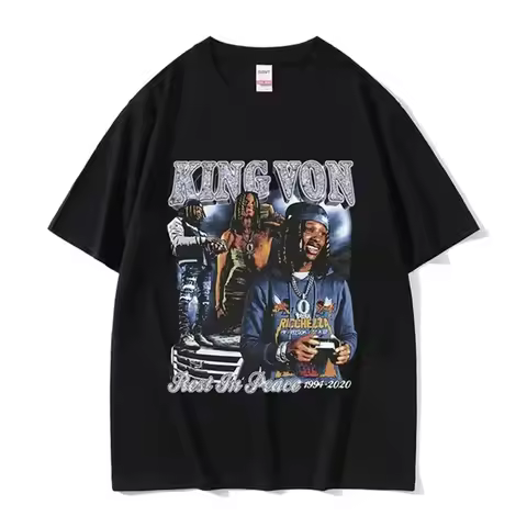 2026 Rapper K-King Von Graphic T Shirt Men's Hip Hop Gothic Fashion Short Sleeve T-shirts Oversized 
