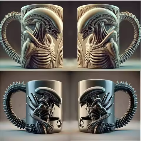 Very Very Very Cool And Eye Catching Xenomorph 3D Mug Flat Heat Transfer Alien Cup For Lovers Coffee