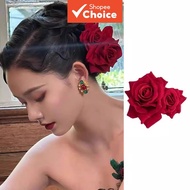 Pink Velvet Rose Flower Hair Clip for Girls with Large Gypsy Party Side Clamp Accessories
