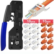 RJ45 Crimp Plier Pass Through Crimper Stripper Cutter for Cat7 Cat6 Cat5e 8P8C Modular Connector Eth