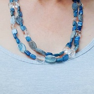 Dark blue kyanite necklace, clear quartz, long necklace, handmade necklace.