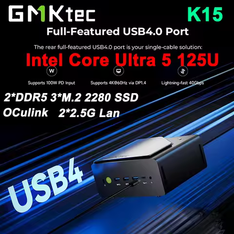 GMKtec K15 Intel Core Ultra 5 125U MINI PC OCulink 2*DDR5 3*M.2 2280 SSD 2.5G Lan WIFI6E BT5.2 USB4.