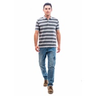 camel active Men Short Sleeve Polo-T in Regular Fit with Jacquard Stripe in Grey Cotton Poly 280-SS24H1122