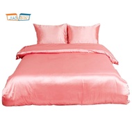 Soft Silky Satin Solid Color 3-Piece Bedding Set 1 Duvet Cover and 2 Pillow Shams - Satiny and Classy Silk Like Duvet Cover Sets with Zipper Closure Queen Size Pink