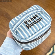 LINDW99NX Makeup Bag, Blue White Striped Zipper Design Square Storage Box, Multi-functional Handheld