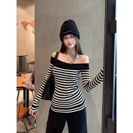 New long-sleeved striped off-the-shoulder shirt LOKAA S6631
