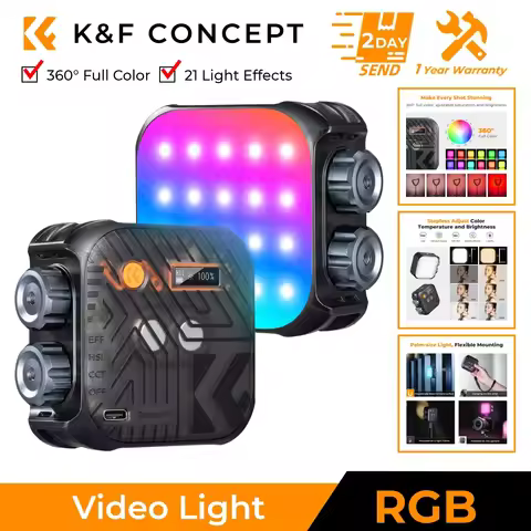 K&F CONCEPT RGB LED Video Light 2000mAh Rechargeable 2500K-9900K CRI 96+ 360° Full Colors Camera Lig