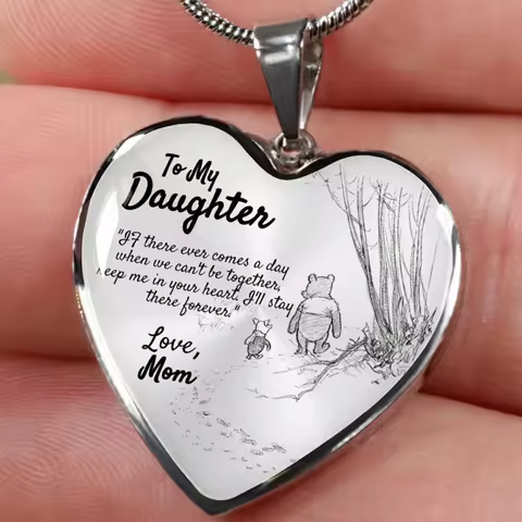 Epoxy To My Daughter Necklaces Cartoon Bear Mom And Baby Heart Pendant Necklace For Girls Gifts