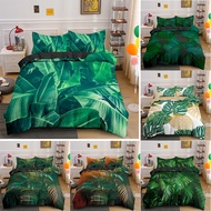 3D Effect Duvet Cover Set with Pillow Shams Green Tropical Plants Leaves Printed Bedding