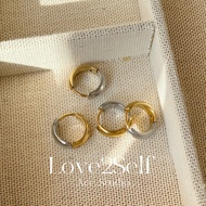 【Love2self】E078 Fashionable Two-tone Women Earrings Stainless Steel Non Tarnish Hoop Earring Pierced